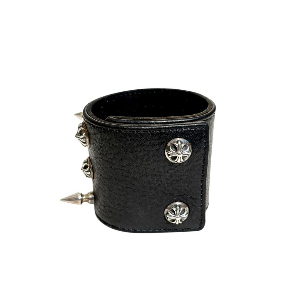 SOLD Chrome Hearts Sterling Silver Stud Cross Leather Snap Wide Bracelet - Picture 4 of 7